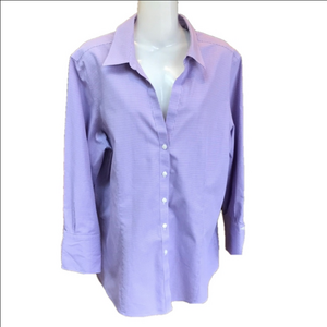 Brooks Brothers Non Iron Purple & White Check Cotton Womens Button-Up Shirt